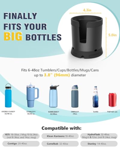 Large Paddle Board Cup Holder for Big Bottles - Black