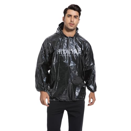 Sauna Suit for Men & Women - Long Sleeve Pullover with Hood - Black (L-3XL)