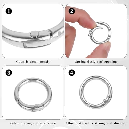 16 Pcs Zinc Alloy Spring O Ring Clip Keychains - Round Carabiners