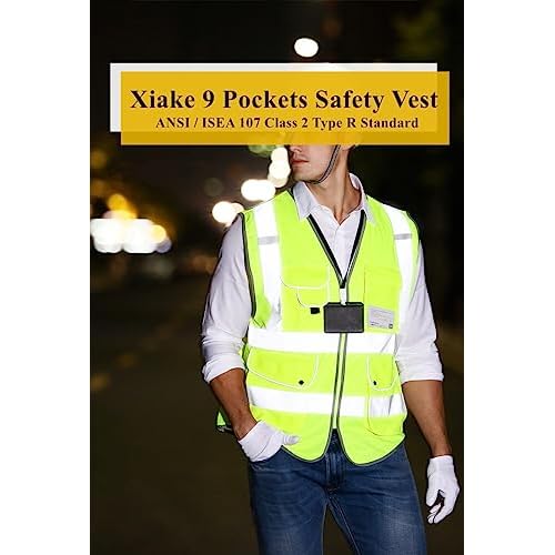 XIAKE 9 Pockets Class 2 High Visibility Reflective Safety Vest for Men Women,Meets ANSI/ISEA Standard