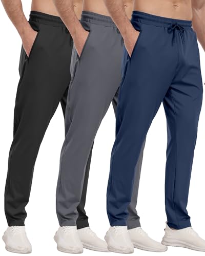 PARISDIARY Men's Athletic Sweatpants with Zipper Pockets - Large Black/Dark Gray/Navy Joggers for Gym & Running
