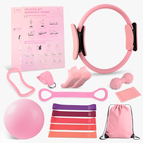 Complete Pilates Essentials Kit for Women - 12" Ring, Resistance Bands, Yoga Ball & Accessories