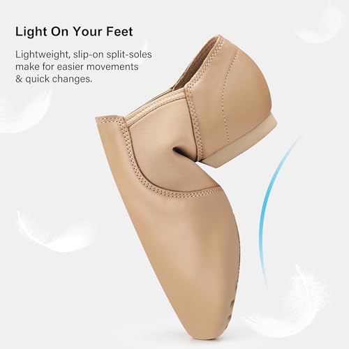 Leather Dance Shoes for Women - Split Sole, Arch Support, Tan 8.5/7.5