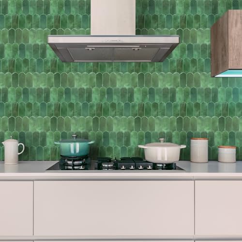 Vamos Tile Upgraded Thicker Design Peel and Stick Backsplash Tile, 1-Sheet Green Self Adhesive Vinyl Wall Tiles, Stick on Backsplash for Kitchen, Bathroom,RV (Thicker Design)