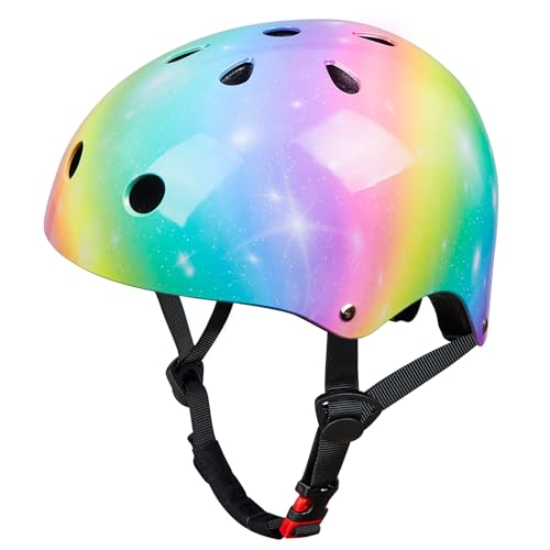 Kids Bike Helmet - Adjustable Multi-Sport for Ages 3-8 - Rainbow