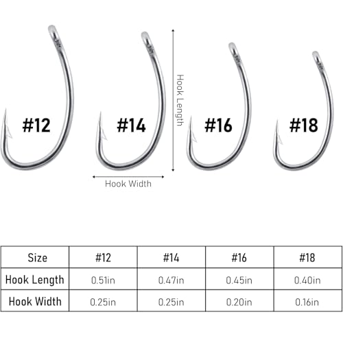 Curved Shank Fly Tying Hooks - 100 Pack #14 Nickel for Freshwater & Saltwater