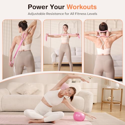 Pilates Kit - 13-Piece Home Workout Set with Ring & Ball - Pink