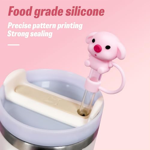 Reusable Pig Straw Topper for 10mm Straws - Pink Silicone Cup Accessory