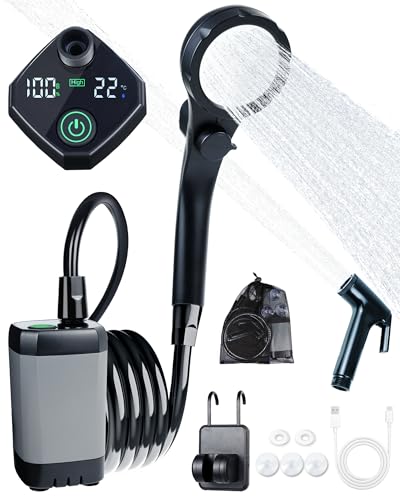 Beviliu 6000mAh Portable Camping Shower with Dual Display – Rechargeable Outdoor Shower