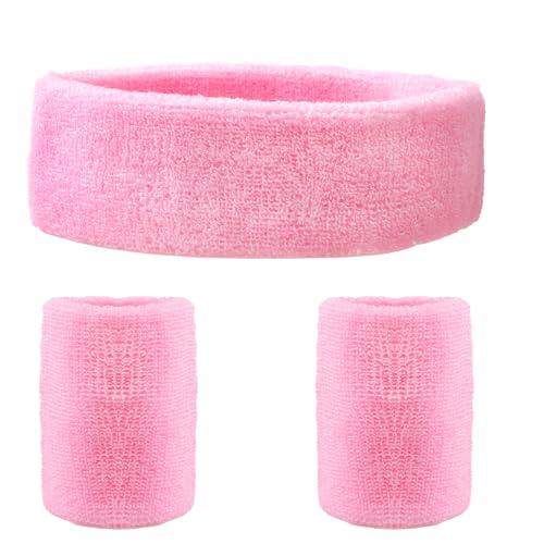 Sweat Band Set - 1 Headband & 2 Wristbands - Black & Pink