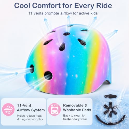 Kids Bike Helmet - Adjustable Multi-Sport for Ages 3-8 - Rainbow