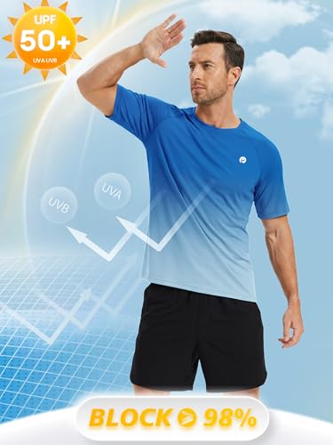 PINSPARK Men's XX-Large Short Sleeve UPF 50+ Quick Dry Gym T-Shirt - Blue Gradient