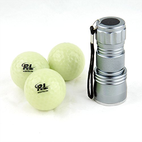 R&L 6 Pack Fluorescent Night Golf Balls with UV Flashlight - Long Lasting Bright Glow, Real Performance