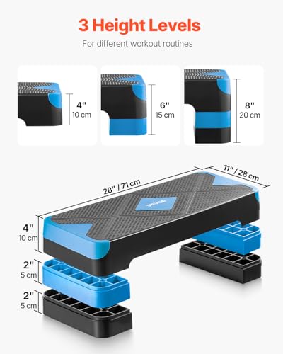 Aerobic Exercise Step Platform - 28-Inch Adjustable Fitness Step - Blue