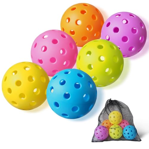 6 Pack High-Durability Pickleballs with Mesh Bag - Colorful & Consistent Bounce
