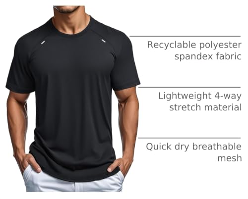 Men's Lightweight Dry Fit Short Sleeve Workout Shirt - Large Black