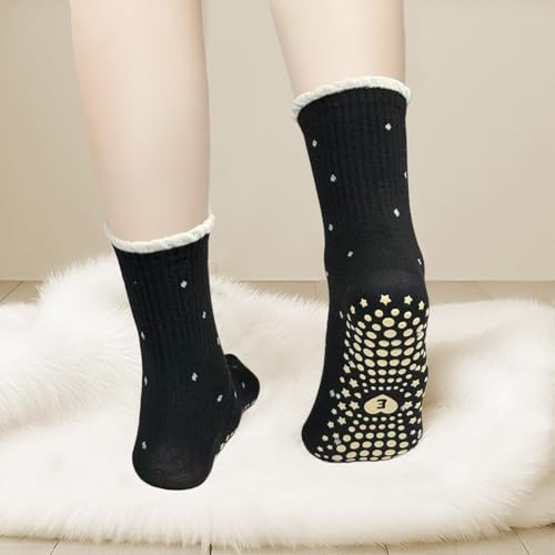 Cozy Non-Slip Yoga Socks for Women - 3 Pairs, One Size, Grey/Black
