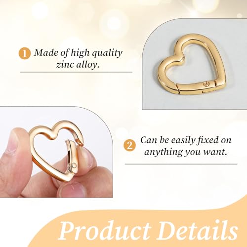 Gold Heart Shaped Keychain Clips - 4 Pack Zinc Alloy Carabiners