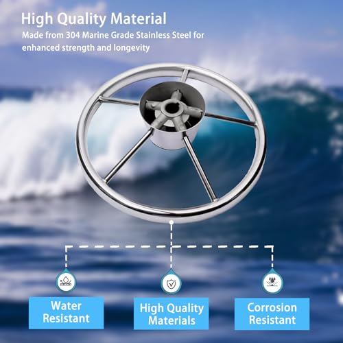 Hoffen 13.5" Silver Destroyer Marine Steering Wheel - Universal Fit, Stainless Steel