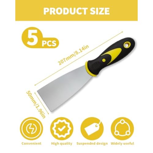 5 PCS Putty Knife, 2 Inch Spackle Knives, Stainless Steel Paint Scraper for Repairing Drywall, Removing Wallpaper, Mud, Plaster Scraping, Applying Putty