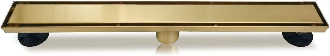 Neodrain 18-Inch Gold Linear Shower Drain - Brushed Brass, Tile Insert Cover & Hair Strainer