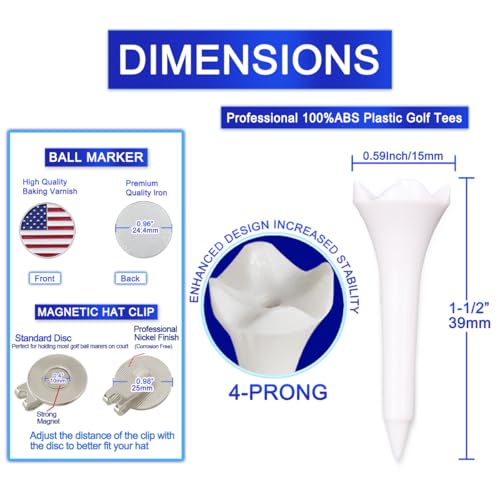 FEGP GOLF 1.5 Inch Plastic Golf Tees 120-Pack Short Tees for Irons & Drivers