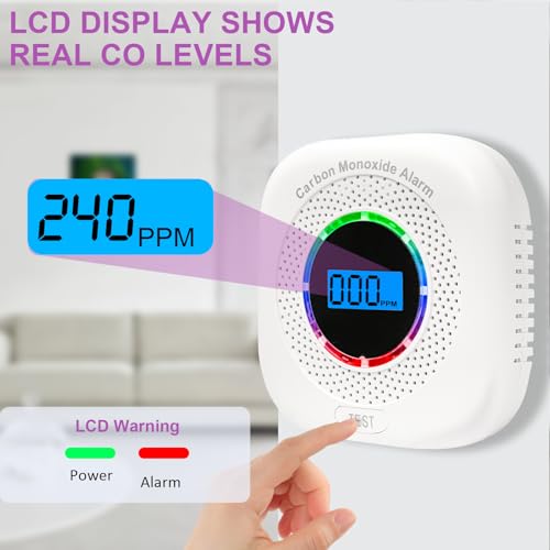2 Pack Carbon Monoxide Detectors,Portable Carbon Monoxide Alarms for Travel,Replaceable Battery Powered CO Alarm/Monitor for Home with Digital LCD Display