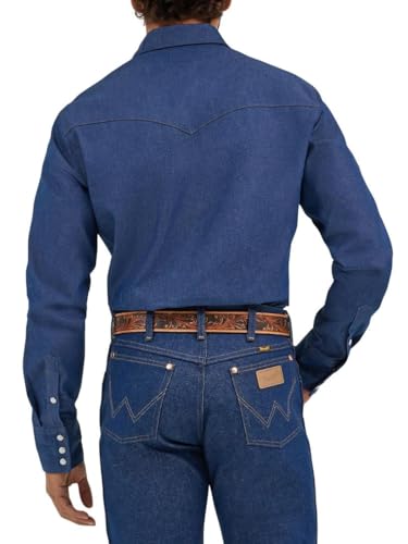 Wrangler Men's Cowboy Cut Indigo Work Shirt - Large, Firm Finish Western Snap