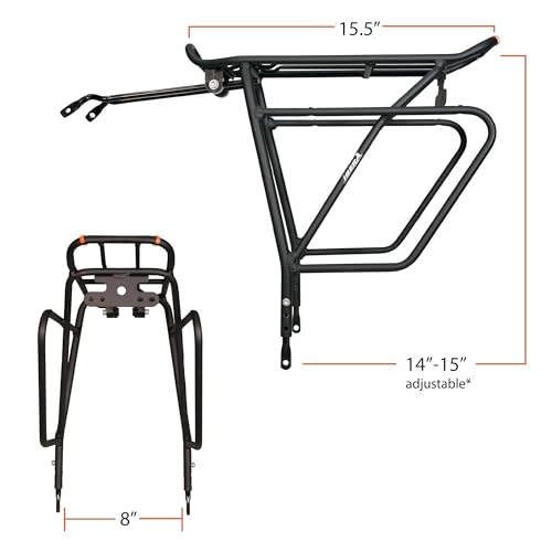 Bicycle Touring Carrier Plus for Disc Brake - Adjustable Rack for 26-29" Frames