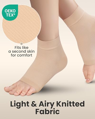 KEMFORD Beige Open Toe Compression Socks 15-20mmHg for Ankle & Foot Support - 1 Pair, XX-Large
