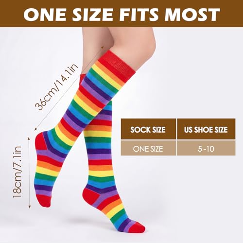 Knee High Socks for Women - Novelty Holiday Print - Red-Rainbow