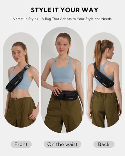 WATERFLY Black Small Crossbody Fanny Pack Slim Waist Bag Chest Pouch