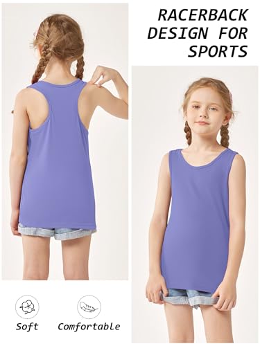 5 Pack Girls Racerback Tank Tops Cotton Sleeveless Undershirts 2T-16Y - Includes Lavender, Sky Blue, Pink, Light Pink, Yellow