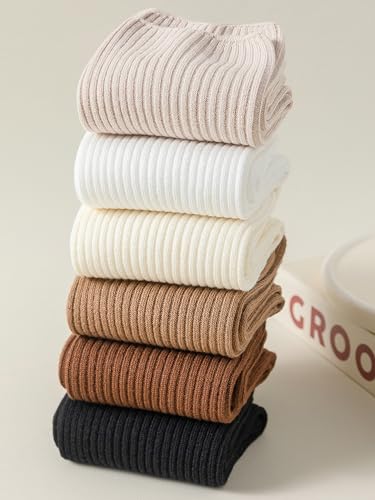 Flydo 6 Pairs Crew Socks for Women Cute White Cotton Casual Soft