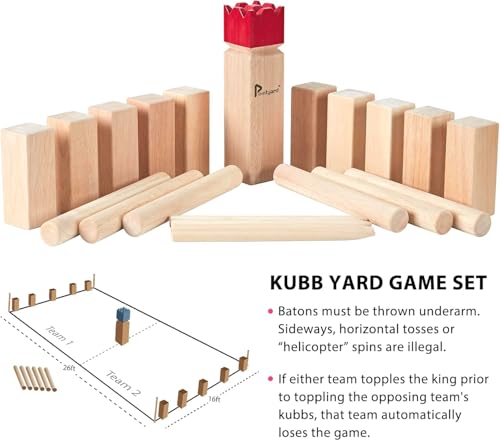 Pointyard Red 3-Inch Kubb Yard Game Set - Wooden Viking Toss Outdoor Game