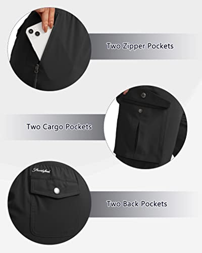 Lightweight Women's Cargo Capris Pants - 6 Pockets, Quick Dry, Large Black