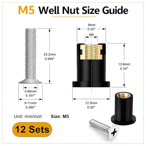 M5 Neoprene Well Nuts Kit - 12 Pcs with Stainless Steel Screws