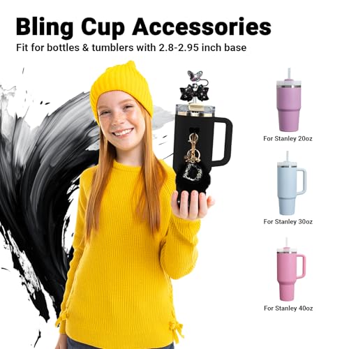 Stanley Cup Accessories Set - Black Butterfly Straw Cap & Bling Bow