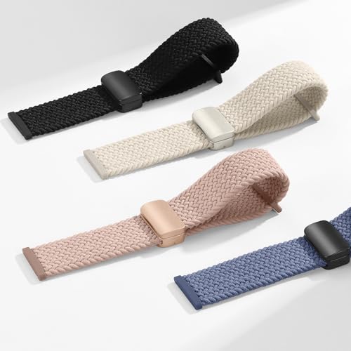 Maledan Magnetic Braided Stretchy Band for Fitbit Versa 4 & Sense 2, Pink, 5.51-8.66 Inch Wrist