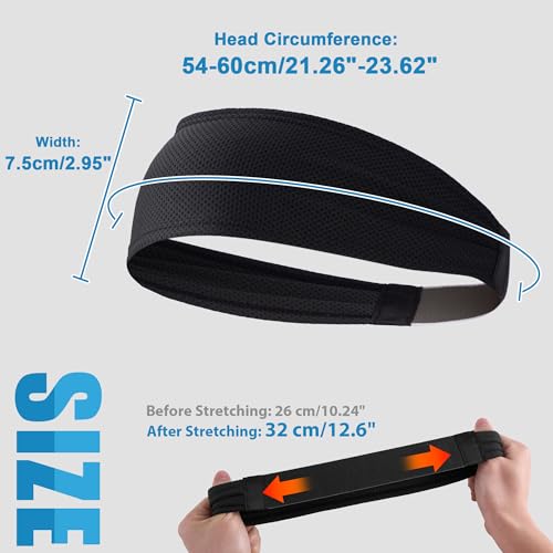 Sukeen Black 4-Pack Cooling Headbands for Men - Moisture-Wicking & Non-Slip Sports Headbands