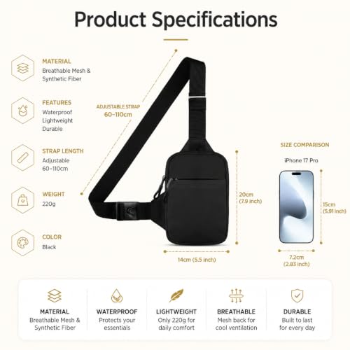 Mini Crossbody Sling Bag - Water-Resistant Dual Pocket Fanny Pack
