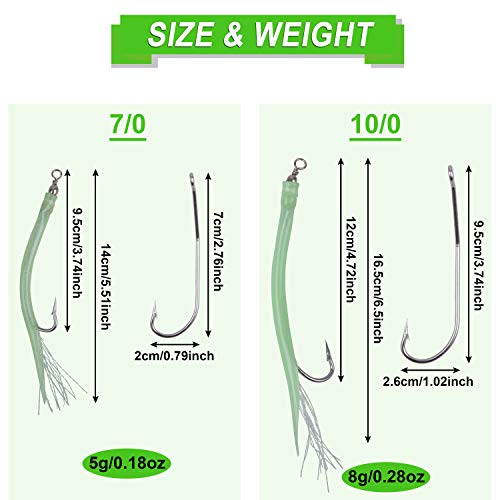 Striped Bass Tube Lures with Stainless Steel Hook - Green 5pcs
