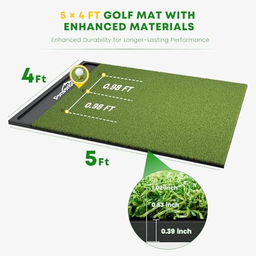 Integrated Golf Hitting Mat with Ball Tray - 5ft x 4ft | 1.02in Thick