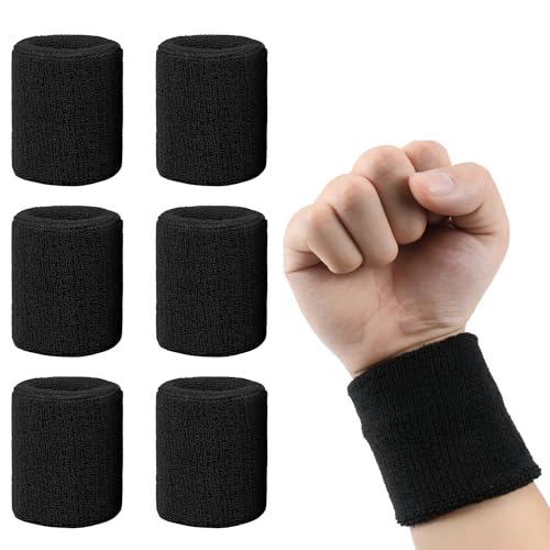 6-Pack Athletic Sweatbands for Men and Women - Breathable Cotton Wristbands