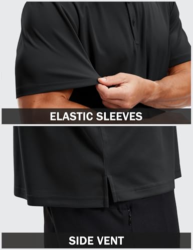 TACVASEN Men's Short Sleeve Dry Fit Polo Shirt XX-Large Black Golf Apparel