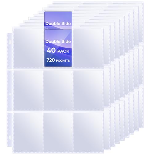 40 Pack 9 Pocket Card Protector Sheets for 3 Ring Binders