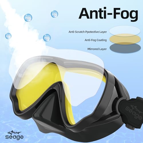 Seago Kids Swim Goggles with Nose Cover, Mirrored Yellow - Anti-Fog Youth 5-15