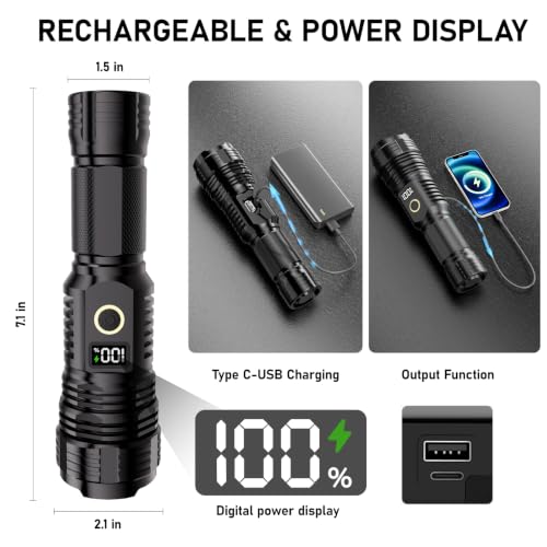 Rechargeable Flashlights High Lumens, 100000LM LED Super Bright Flash