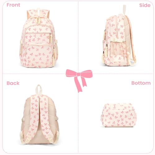 JingyuKJ Pink Coquette Bow Backpack Aesthetic Kawaii Daypack for Women & Girls