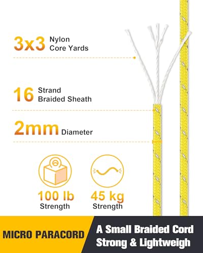 2mm Reflective Paracord Rope - Yellow, 125FT Micro String Cord